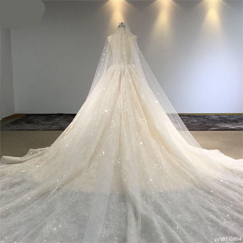 YYbride New Desgin Luxury beads Crystals Wedding Gown Sweetheart Off the Shoulder Princess Cathedral/Royal Train Wedding Dresses