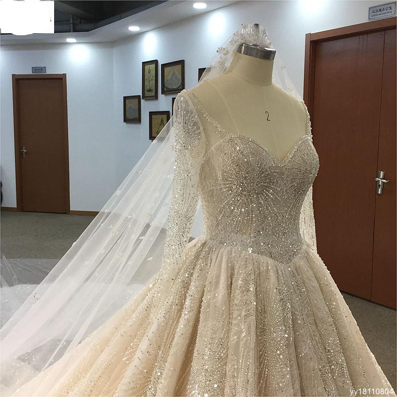 YYbride New Desgin Luxury beads Crystals Wedding Gown Sweetheart Off the Shoulder Princess Cathedral/Royal Train Wedding Dresses