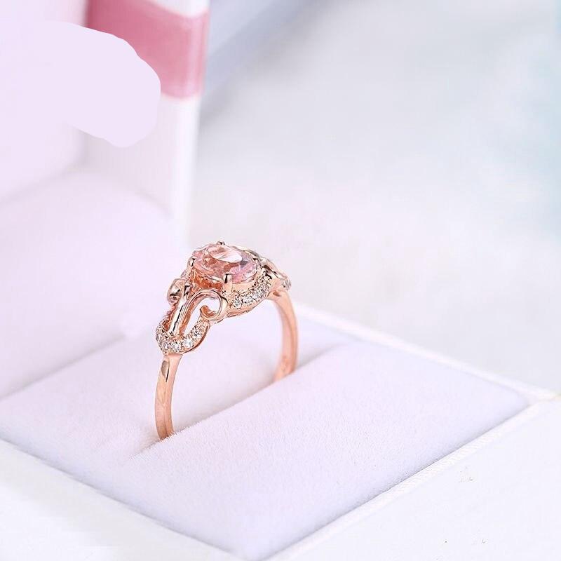 HELON Gemstone Oval 7X5mm Morganite Natural Diamond Jewelry Fine Ring Solid 10K Rose Gold Halo Unique Fine Diamond Gemstone Ring