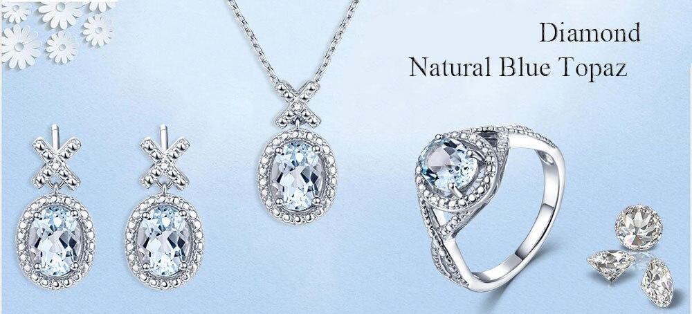 Double-R 0.03 ct Natural Diamond Bridal Wedding Jewelry Sets Women 4.1 ct Real Blue Topaz 925 Silver earring Ring Pendant Female