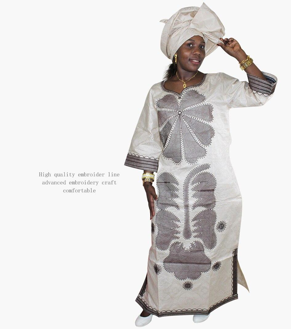 african dresses for women fashion design new african bazin embroidery design dress long dress with scarf two pcs one set LA045#