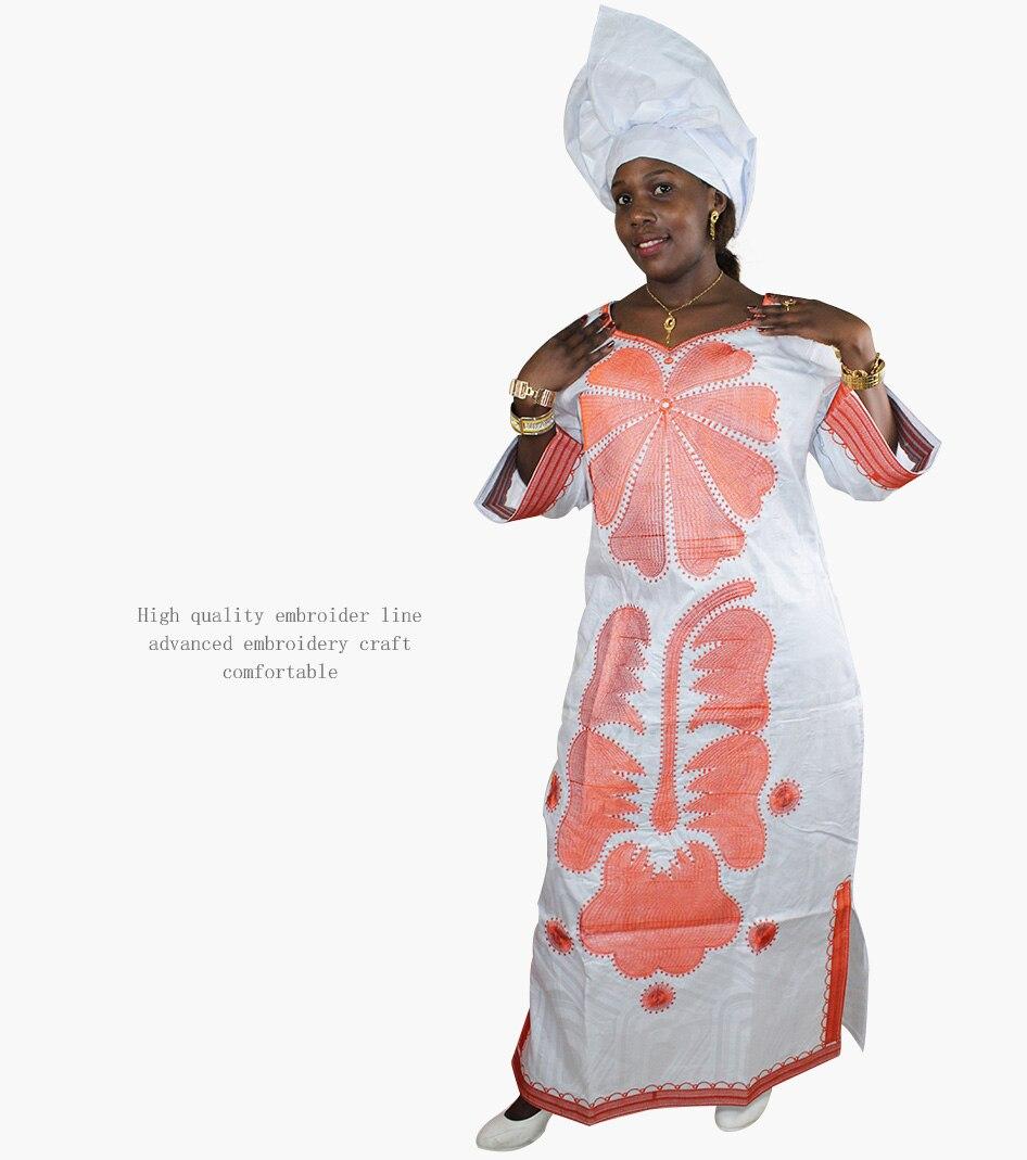 african dresses for women fashion design new african bazin embroidery design dress long dress with scarf two pcs one set LA045#
