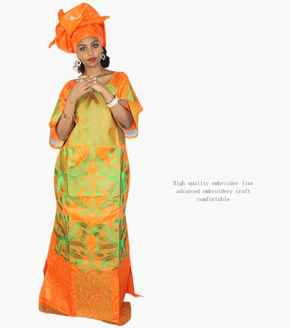 african dresses for women fashion design new african bazin embroidery design dress long dress with scarf two pcs one set LA078#