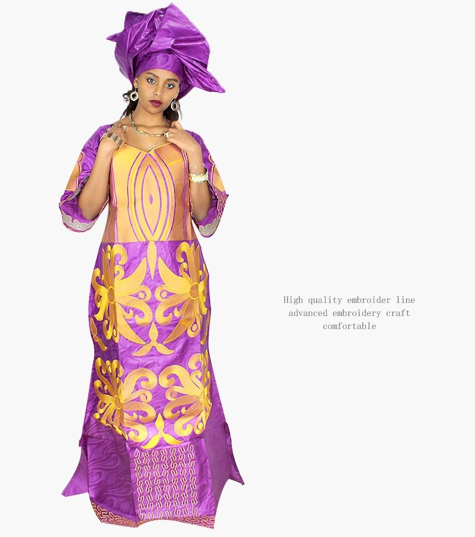 african dresses for women fashion design new african bazin embroidery design dress long dress with scarf two pcs one set LA078#