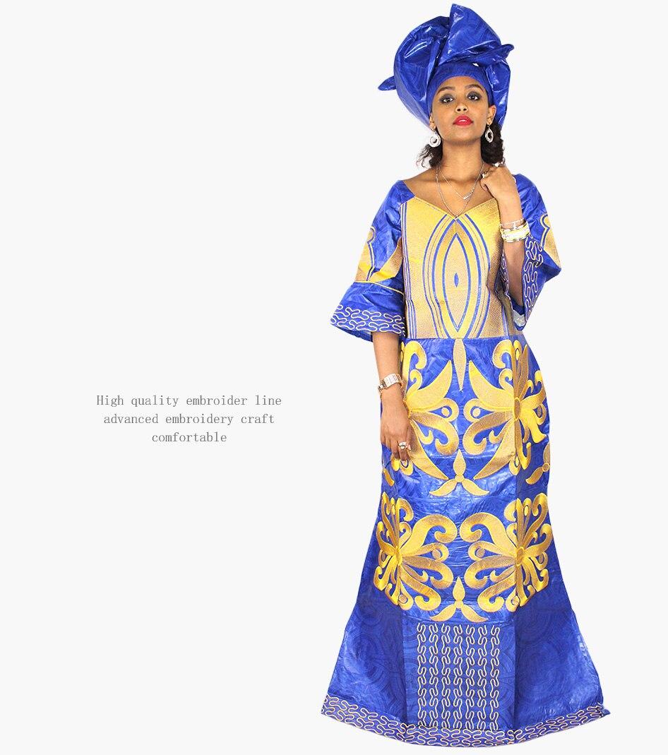 african dresses for women fashion design new african bazin embroidery design dress long dress with scarf two pcs one set LA078#