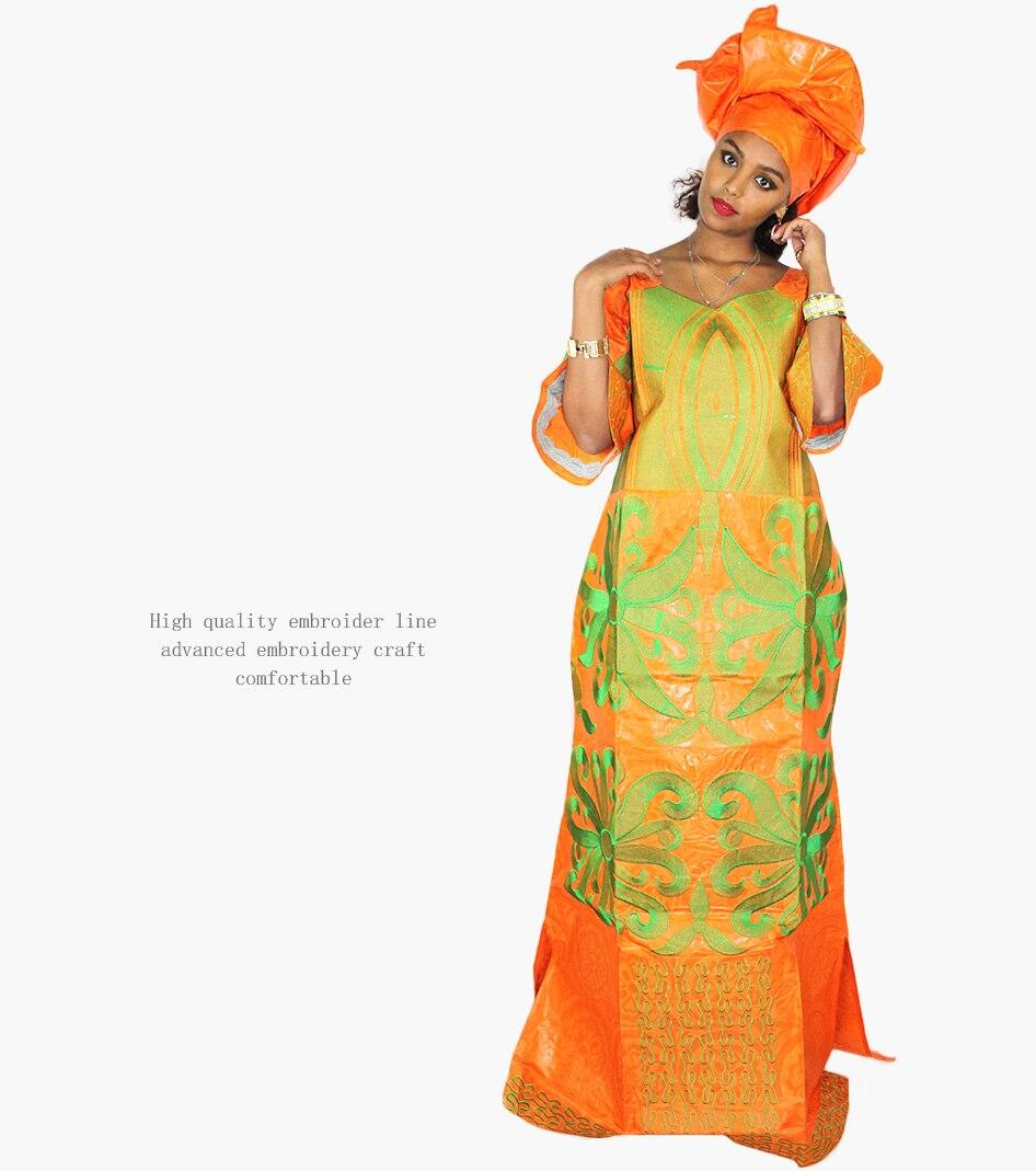 african dresses for women fashion design new african bazin embroidery design dress long dress with scarf two pcs one set LA078#