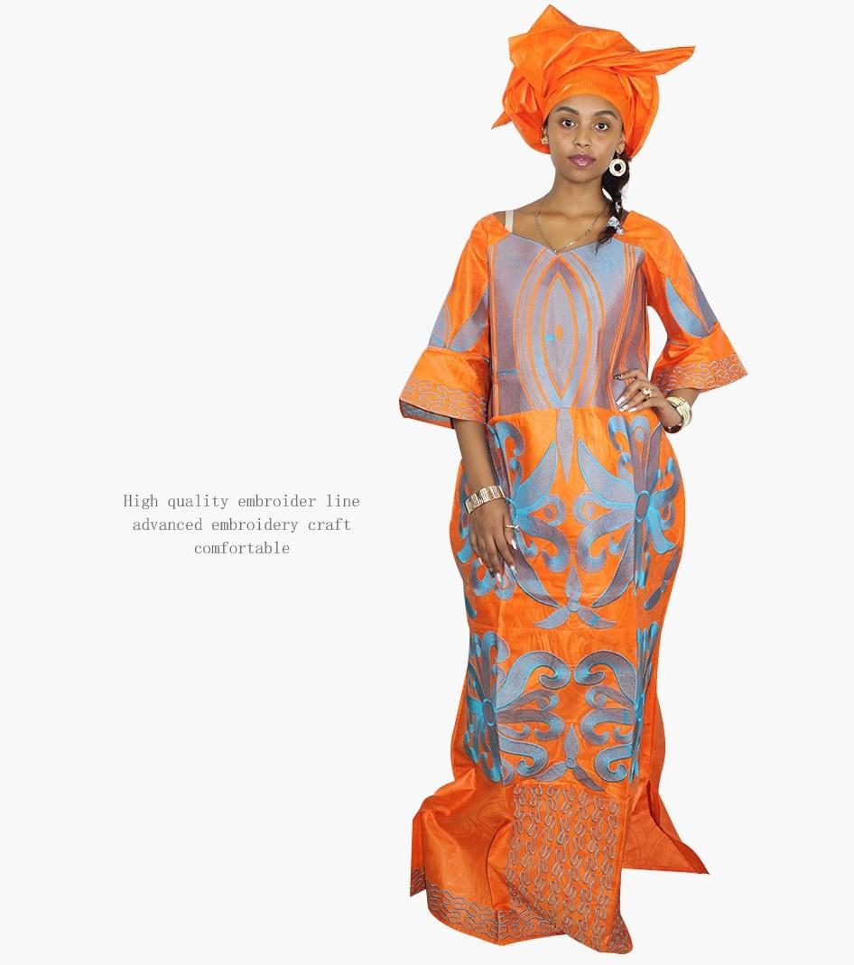 african dresses for women fashion design new african bazin embroidery design dress long dress with scarf two pcs one set LA078#