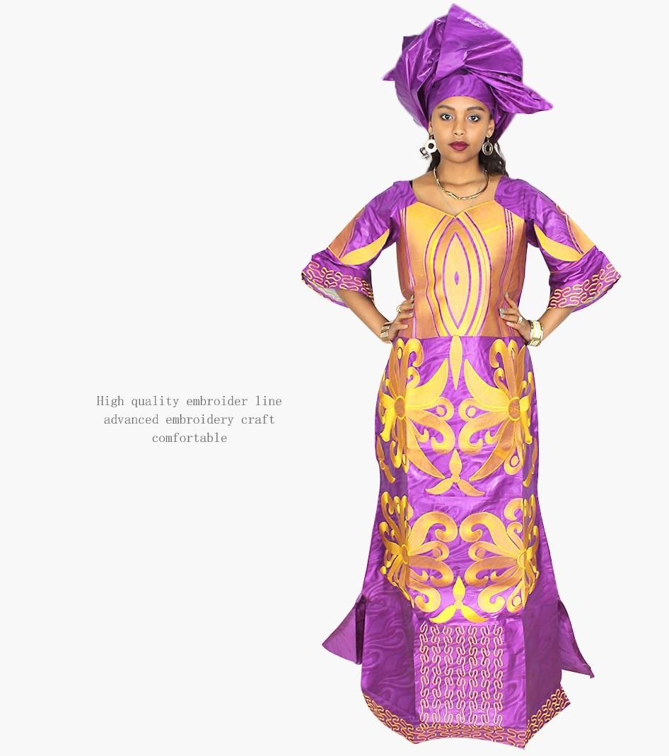 african dresses for women fashion design new african bazin embroidery design dress long dress with scarf two pcs one set LA078#