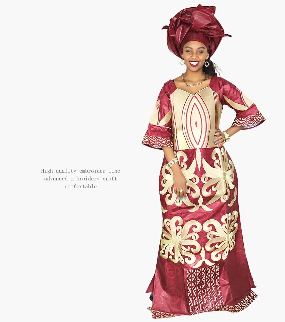 african dresses for women fashion design new african bazin embroidery design dress long dress with scarf two pcs one set LA078#