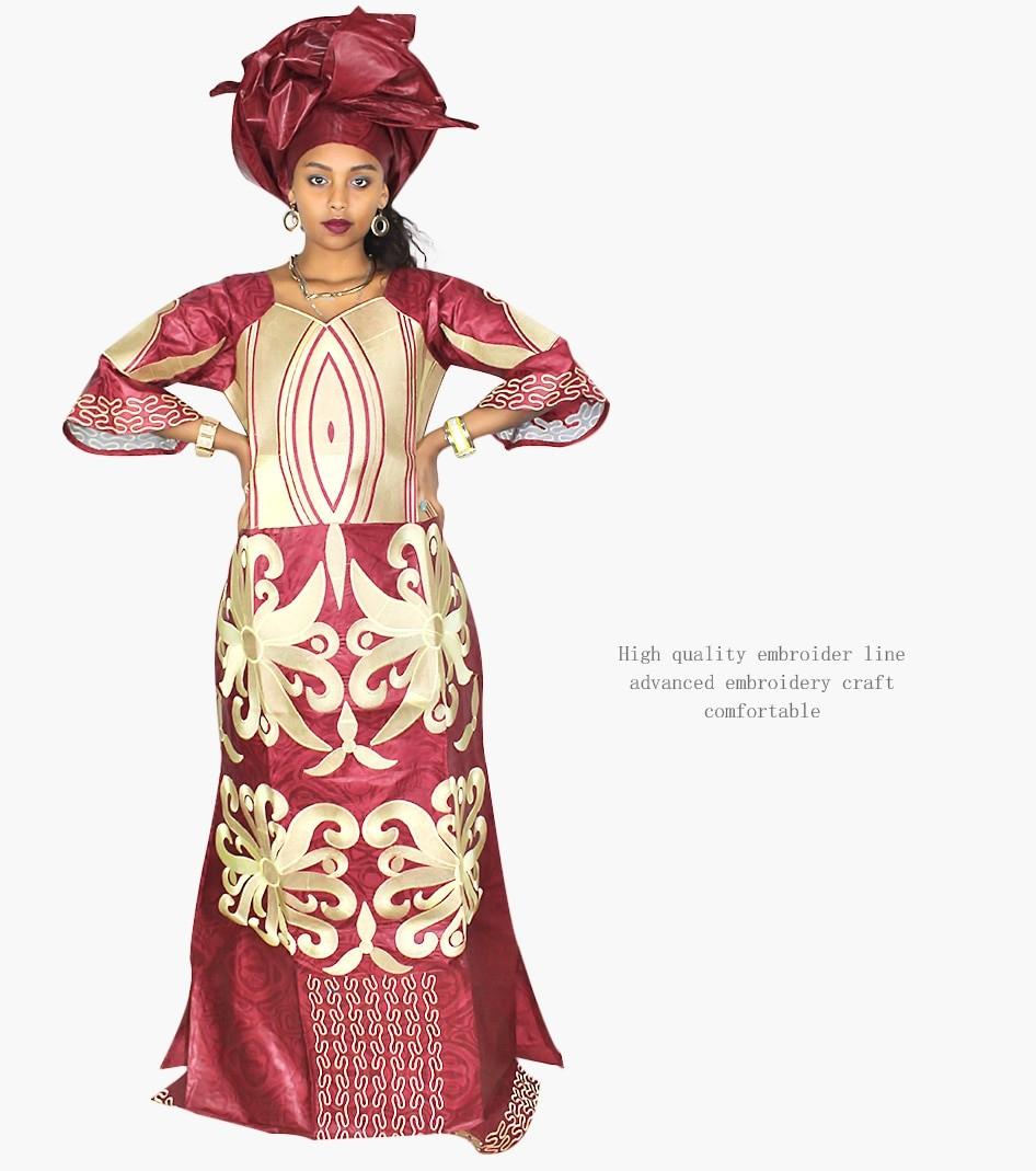 african dresses for women fashion design new african bazin embroidery design dress long dress with scarf two pcs one set LA078#