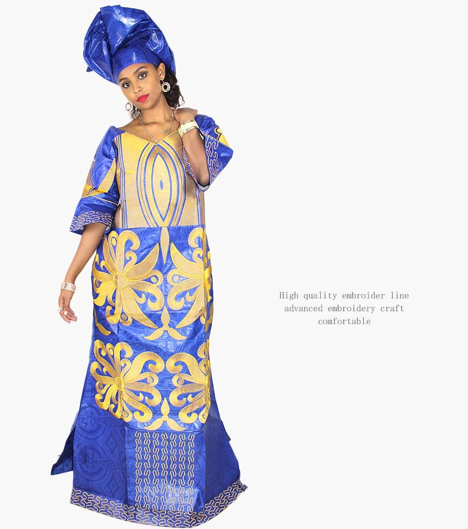 african dresses for women fashion design new african bazin embroidery design dress long dress with scarf two pcs one set LA078#