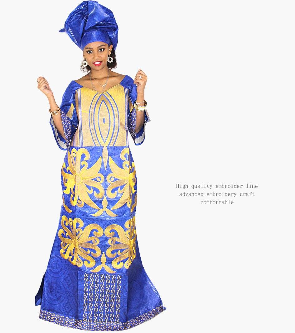 african dresses for women fashion design new african bazin embroidery design dress long dress with scarf two pcs one set LA078#