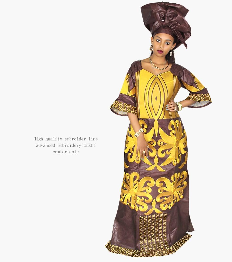 african dresses for women fashion design new african bazin embroidery design dress long dress with scarf two pcs one set LA078#