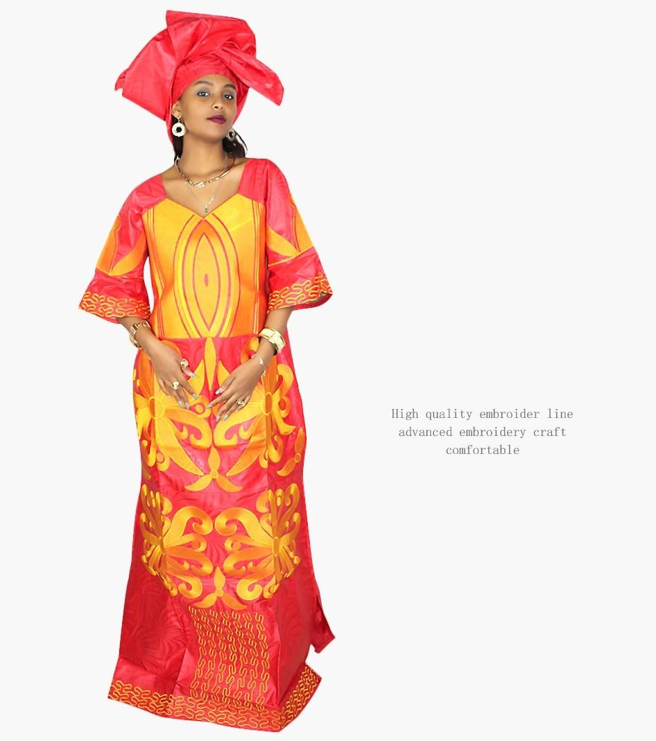 african dresses for women fashion design new african bazin embroidery design dress long dress with scarf two pcs one set LA078#