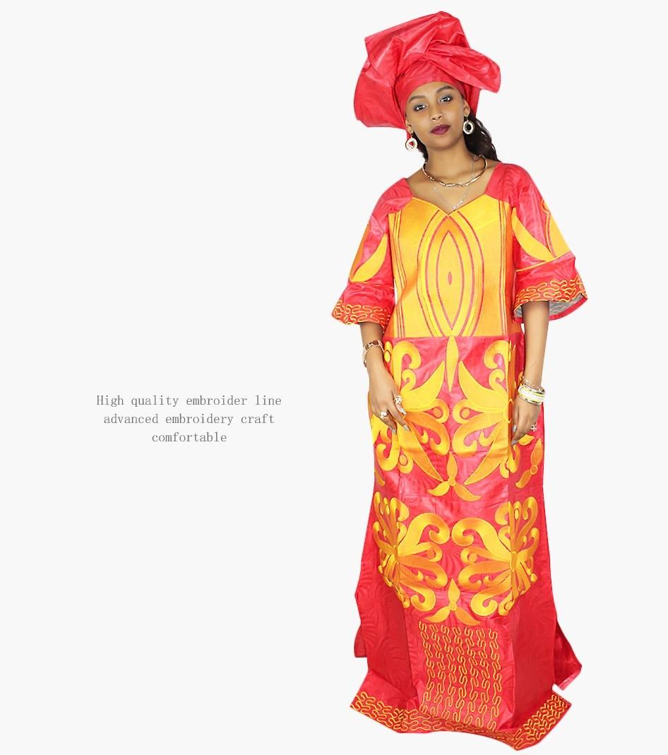 african dresses for women fashion design new african bazin embroidery design dress long dress with scarf two pcs one set LA078#