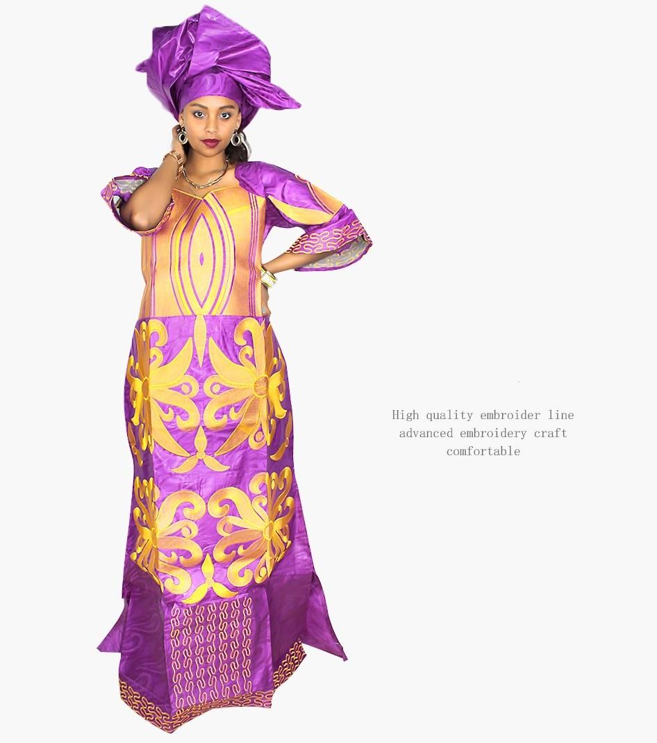 african dresses for women fashion design new african bazin embroidery design dress long dress with scarf two pcs one set LA078#