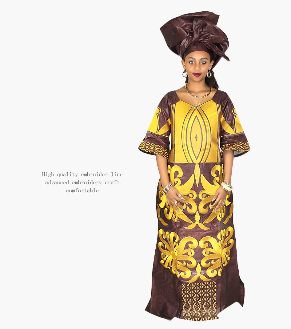 african dresses for women fashion design new african bazin embroidery design dress long dress with scarf two pcs one set LA078#