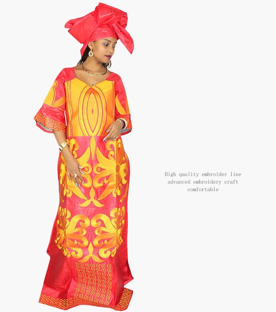 african dresses for women fashion design new african bazin embroidery design dress long dress with scarf two pcs one set LA078#