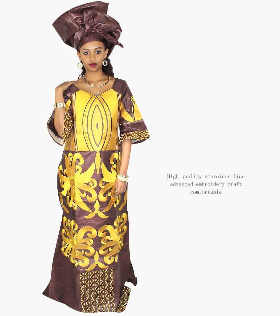 african dresses for women fashion design new african bazin embroidery design dress long dress with scarf two pcs one set LA078#