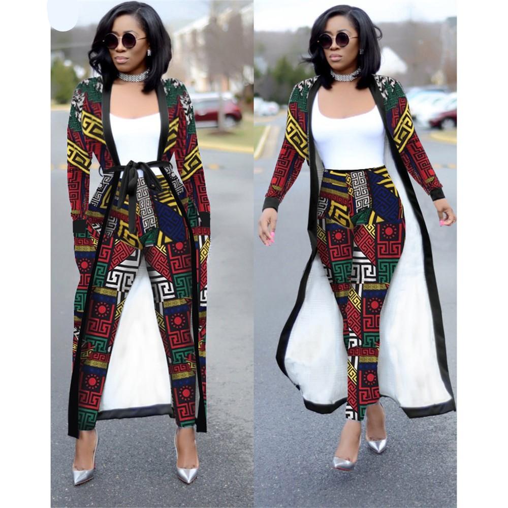 Print African Dresses for Women 2 Piece Set Dashiki Plus Size African Clothes Africa Clothing Pants Suit Bazin Robe Africaine