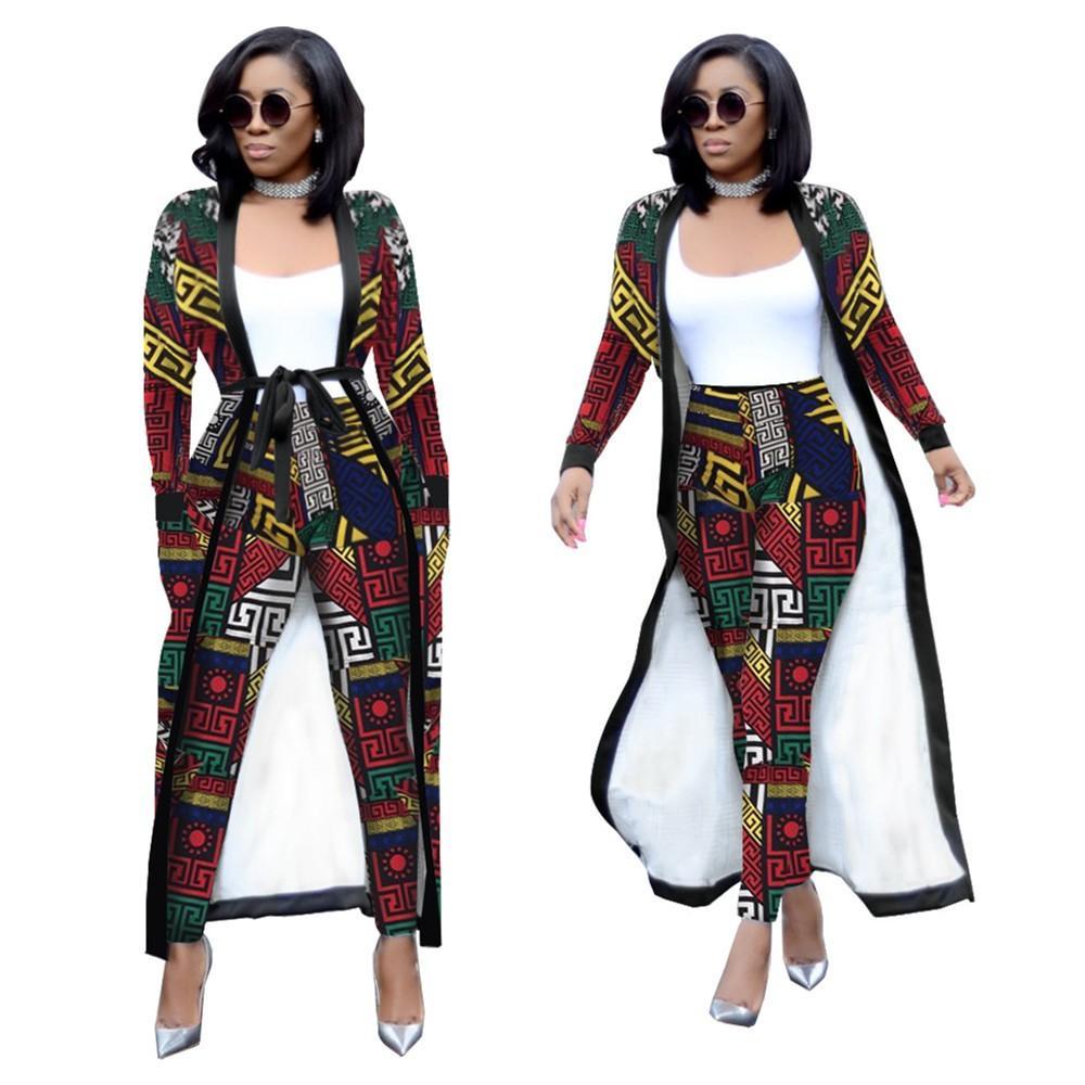 Print African Dresses for Women 2 Piece Set Dashiki Plus Size African Clothes Africa Clothing Pants Suit Bazin Robe Africaine