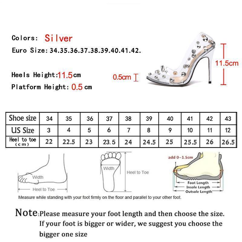 Eilyken 2020 Design Rivet Crystal Pumps Wedding Women Shoes High Heels PVC Transparent Sexy Night Club Femme Shoes