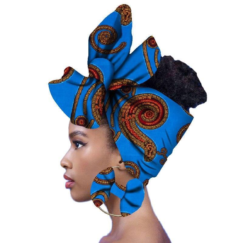 2020 Fashion African Head Scarf And Warrings 2 Pieces Women African Clothing Bazin Rich Headwear Wax Ankara Hairband SP018