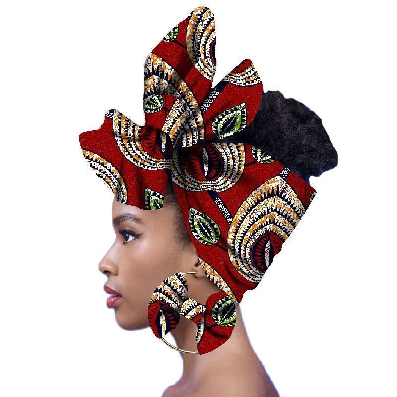 2020 Fashion African Head Scarf And Warrings 2 Pieces Women African Clothing Bazin Rich Headwear Wax Ankara Hairband SP018