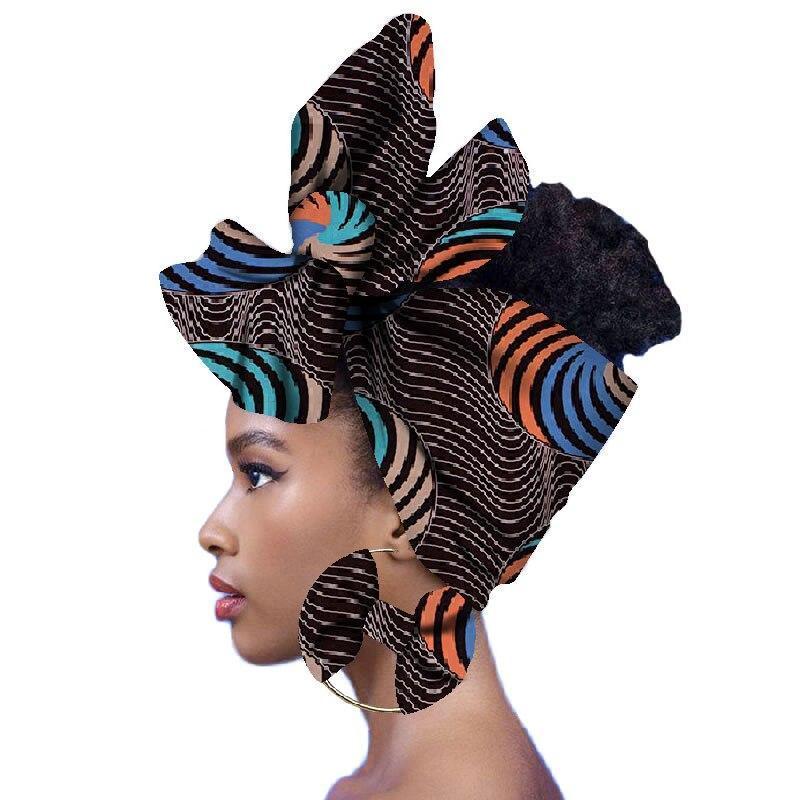 2020 Fashion African Head Scarf And Warrings 2 Pieces Women African Clothing Bazin Rich Headwear Wax Ankara Hairband SP018