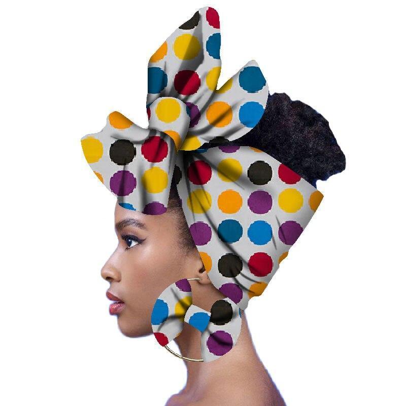 2020 Fashion African Head Scarf And Warrings 2 Pieces Women African Clothing Bazin Rich Headwear Wax Ankara Hairband SP018