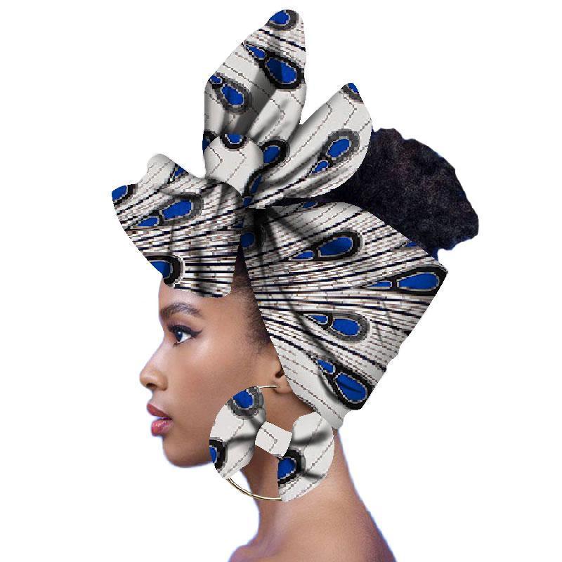 2020 Fashion African Head Scarf And Warrings 2 Pieces Women African Clothing Bazin Rich Headwear Wax Ankara Hairband SP018