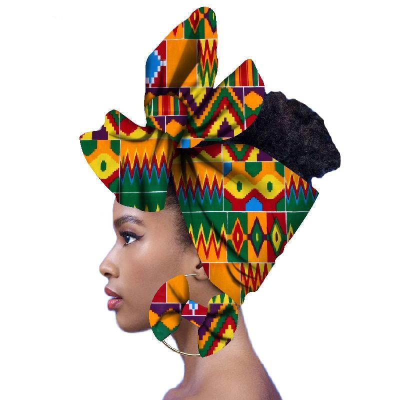 2020 Fashion African Head Scarf And Warrings 2 Pieces Women African Clothing Bazin Rich Headwear Wax Ankara Hairband SP018