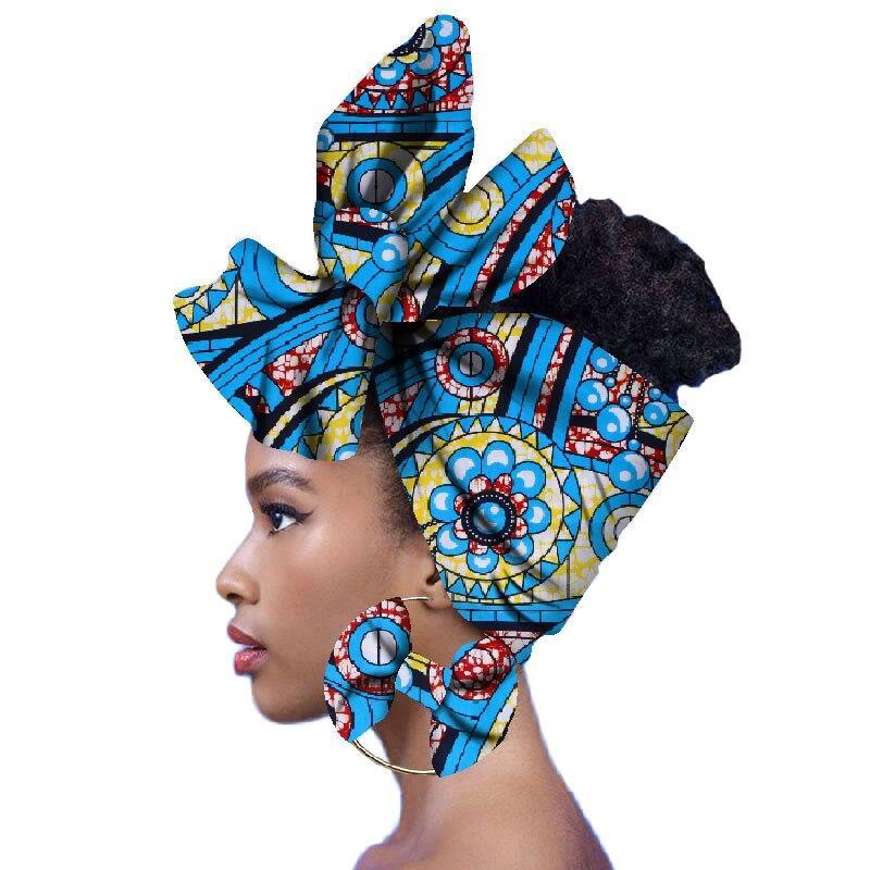 2020 Fashion African Head Scarf And Warrings 2 Pieces Women African Clothing Bazin Rich Headwear Wax Ankara Hairband SP018