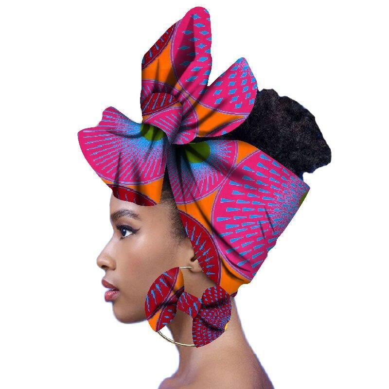 2020 Fashion African Head Scarf And Warrings 2 Pieces Women African Clothing Bazin Rich Headwear Wax Ankara Hairband SP018