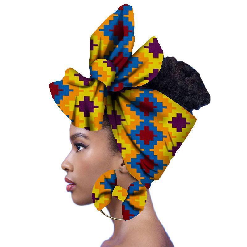 2020 Fashion African Head Scarf And Warrings 2 Pieces Women African Clothing Bazin Rich Headwear Wax Ankara Hairband SP018