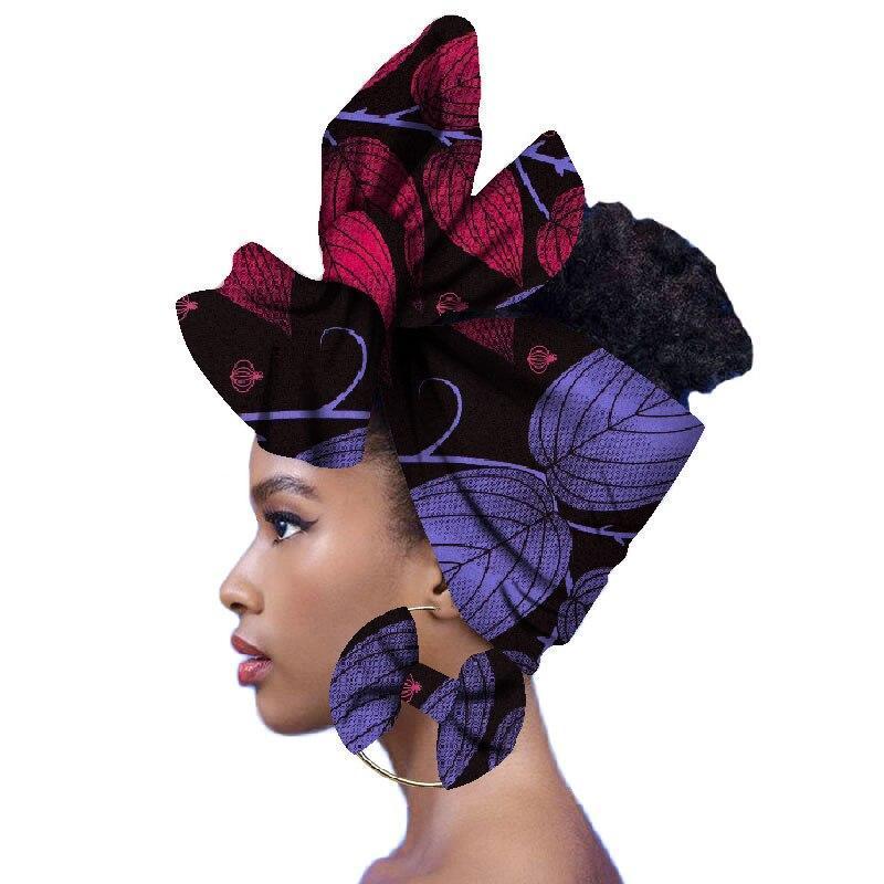 2020 Fashion African Head Scarf And Warrings 2 Pieces Women African Clothing Bazin Rich Headwear Wax Ankara Hairband SP018