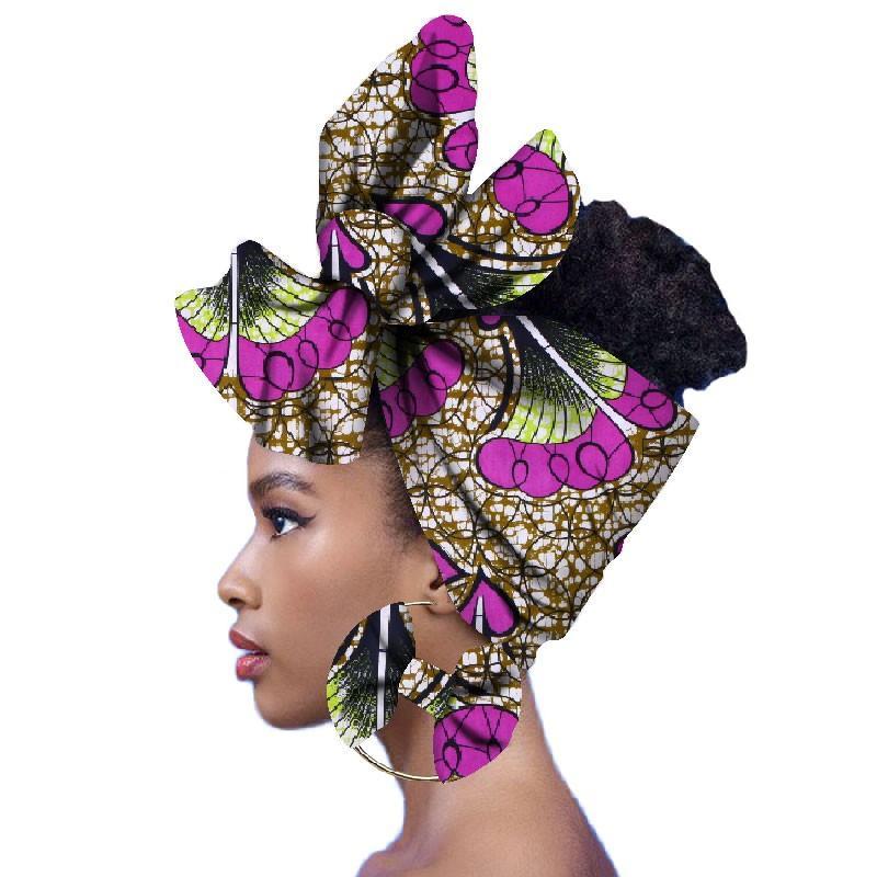 2020 Fashion African Head Scarf And Warrings 2 Pieces Women African Clothing Bazin Rich Headwear Wax Ankara Hairband SP018