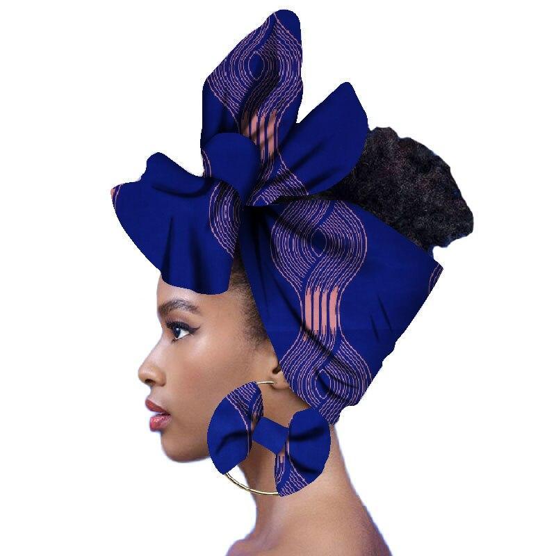 2020 Fashion African Head Scarf And Warrings 2 Pieces Women African Clothing Bazin Rich Headwear Wax Ankara Hairband SP018