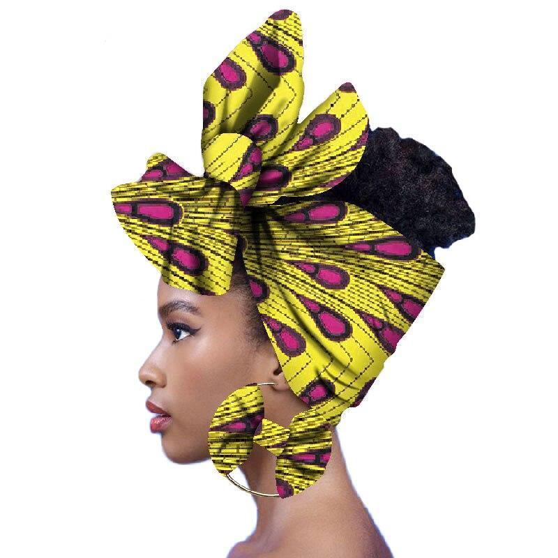 2020 Fashion African Head Scarf And Warrings 2 Pieces Women African Clothing Bazin Rich Headwear Wax Ankara Hairband SP018