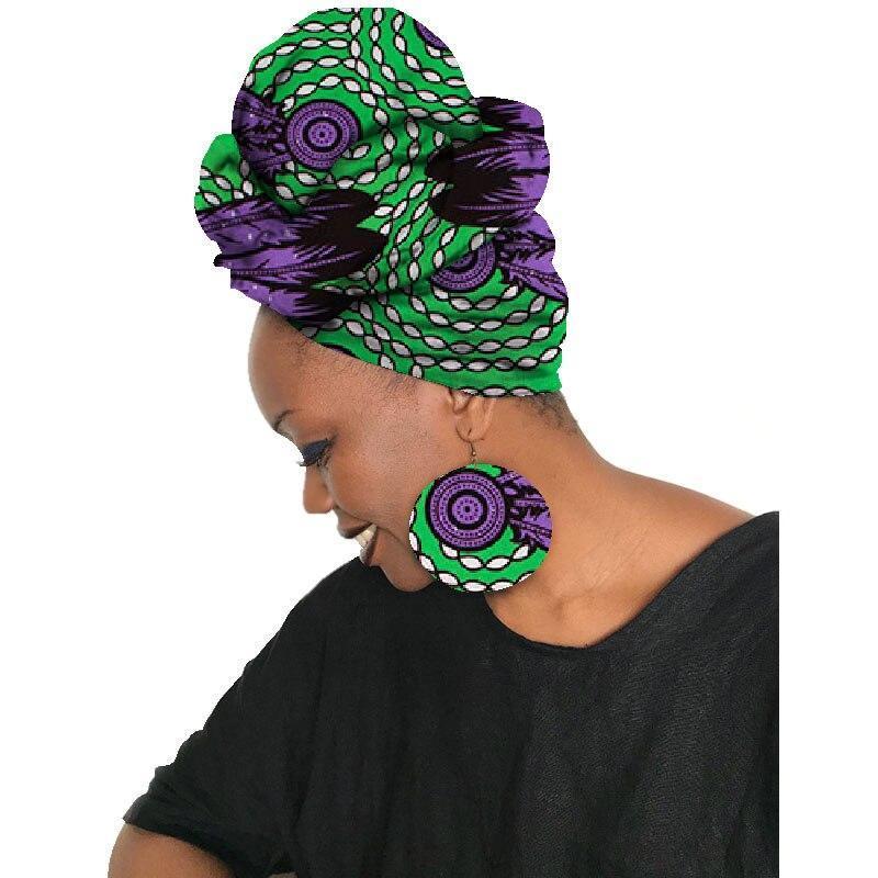 2020 African Ankara Earring Set African Earrings & Matching Headtie Ankara Wax Head Scarf And Africa Earring 2 Pieces SP033