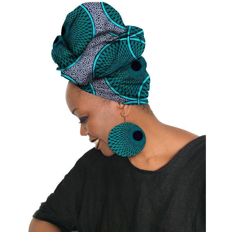 2020 African Ankara Earring Set African Earrings & Matching Headtie Ankara Wax Head Scarf And Africa Earring 2 Pieces SP033